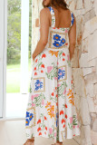 White Square Neck Tank and Wide Leg Pants Floral Set