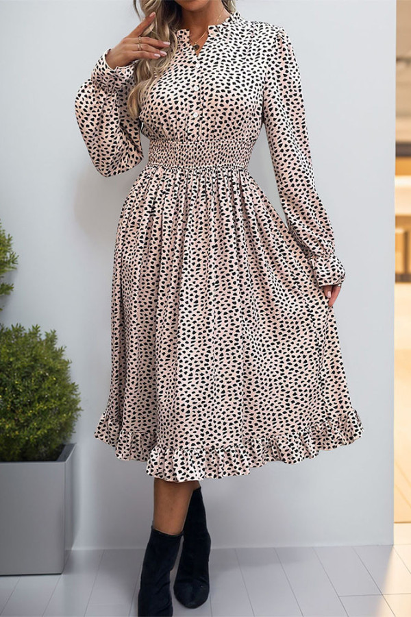 Leopard Ruffle Hem Midi Dress