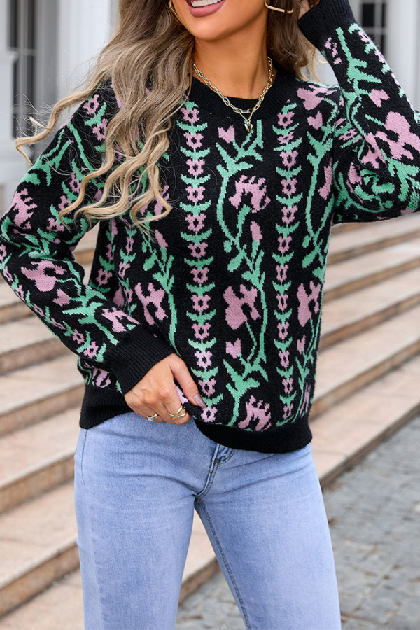 Jacquard Knitting Pullover Sweater