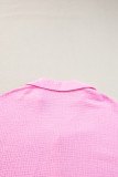 Bonbon Solid Color Puff Sleeve Crinkled Shirt
