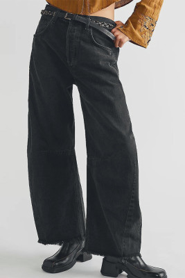 Ripped Raw Hem Wide Leg Jeans