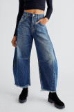 Ripped Raw Hem Wide Leg Jeans