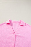 Bonbon Solid Color Puff Sleeve Crinkled Shirt