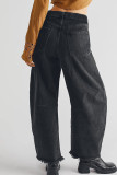Ripped Raw Hem Wide Leg Jeans