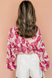 Pink Blooming Floral Print Puff Sleeve Buttoned Shirt