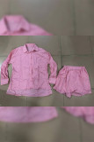 Plain Texture Puff Sleeves Shirt Shorts 2PCS Set