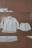 Plain Texture Puff Sleeves Shirt Shorts 2PCS Set