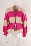 Colorblock Open Front Knitting Cardigans