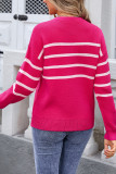 Striped Bow Round Neck Floral Knit Sweater