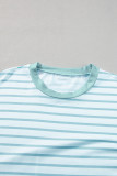 Green Stripe Ruffled Sleeve Crew Neck T Shirt