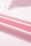 Pink Color Block Half Sleeve O Neck Plus Size T Shirt