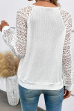 Casual Long Sleeve V-Neck Hollow Lace Shirt