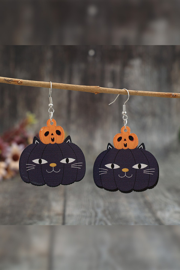 Halloween Pumpkin Cat Earrings