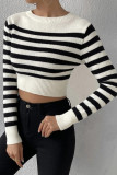 Striped Short Length Long Sleeves Knit Sweater