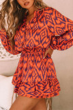 Lantern Sleeves V Neck Printed Dress
