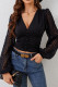 Black Sheer Mesh Lantern Sleeves Smocked Top