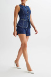 Sleeveless Button Up Denim Top and Shorts Set