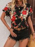 Trendy Multi-Color Printed U-Neck Short Sleeve Top