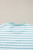 Green Stripe Ruffled Sleeve Crew Neck T Shirt