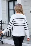 Striped Bow Round Neck Floral Knit Sweater
