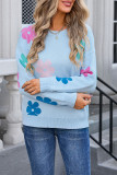 Floral Color Block Round Neck Knit Sweater