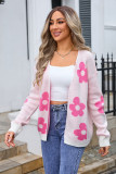 Flower Pattern Plus Size Open Front Knit Sweater
