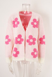 Flower Pattern Plus Size Open Front Knit Sweater