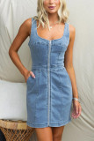 Zipper Design Sleeveless Denim Tank Dress