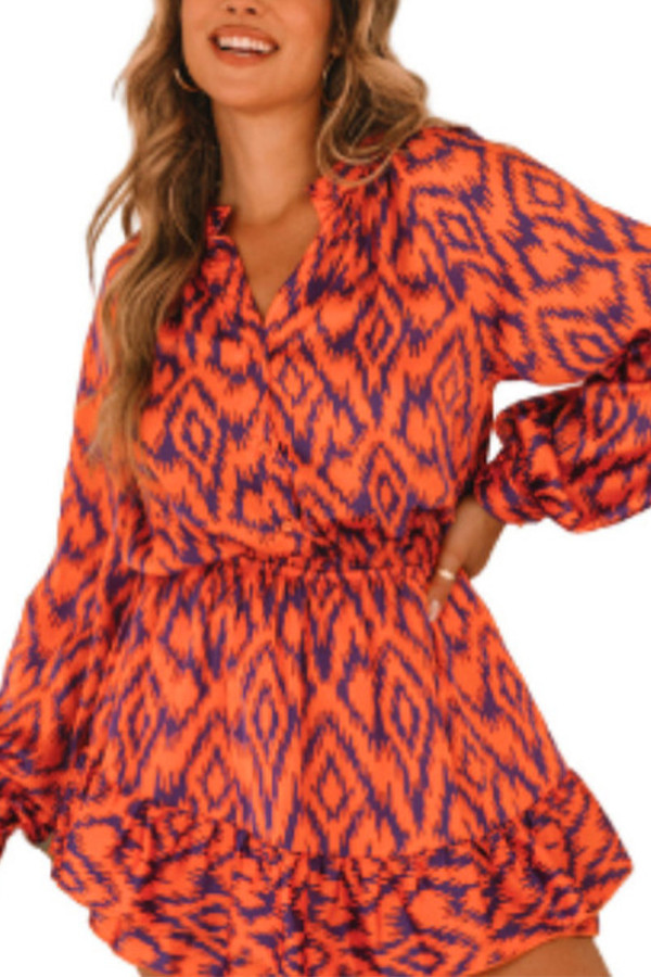 Lantern Sleeves V Neck Printed Dress