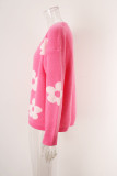 Flower Pattern Plus Size Open Front Knit Sweater