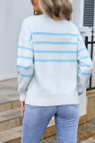 Striped Bow Round Neck Floral Knit Sweater