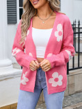 Flower Pattern Plus Size Open Front Knit Sweater