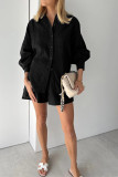 Plain Texture Puff Sleeves Shirt Shorts 2PCS Set