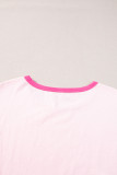 Pink Color Block Half Sleeve O Neck Plus Size T Shirt