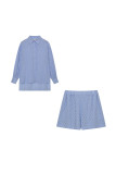 Plain Texture Puff Sleeves Shirt Shorts 2PCS Set