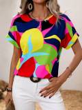 Trendy Multi-Color Printed U-Neck Short Sleeve Top