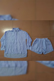Plain Texture Puff Sleeves Shirt Shorts 2PCS Set