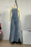Washed Raw Hem One Piece Wide Leg Jumpsuit Overall