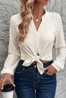 Apricot Jacquard Splicing Button Up SHirt
