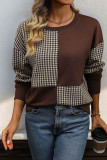 Houndstooth Colorblock Knitting Top