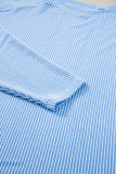 Light Blue Plus Size Ribbed Long Sleeve Top and Drawstring Shorts Set