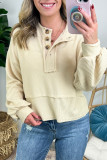 Apricot Corded Texture Lantern Sleeve Buttons Henley Sweatsuit