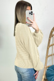 Apricot Corded Texture Lantern Sleeve Buttons Henley Sweatsuit