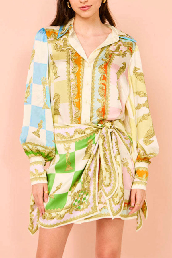 Lantern Sleeves Multi Color Mini Dress