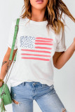 White American Flag Crew Neck Graphic Tee