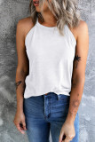 White Solid Color Crew Neck Tank Top