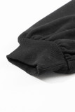 Black Washed Snap Buttons Lantern Sleeve Pullover Sweatshirt