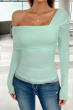 One Shoulder Sheer Mesh Sleeves Top