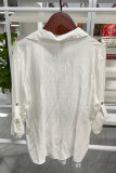 White Roll up Sleeve Knotted Casual Shirt