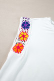 White Floral Crochet Sleeve Crew Neck Top